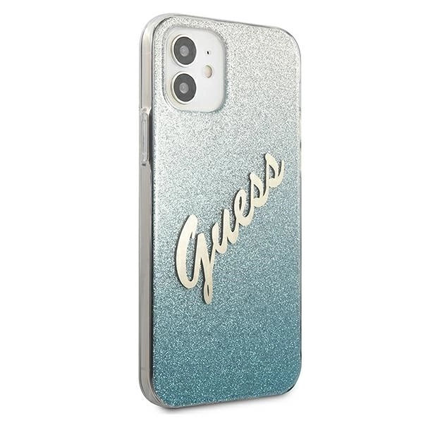 Guess GUHCP12SPCUGLSBL iPhone 12 mini 5,4" blau/blaue Hardcase Glitter Gradient Script