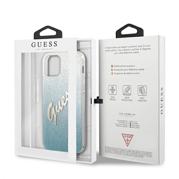 Guess GUHCP12SPCUGLSBL iPhone 12 mini 5,4" blau/blaue Hardcase Glitter Gradient Script