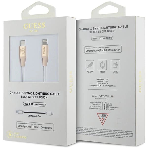 Guess Geprägtes Logo USB-C/ Lightning -Kabel 1,5 m Schnellladung – Gold