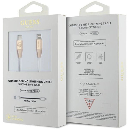 Guess Geprägtes Logo USB-C/ Lightning -Kabel 1,5 m Schnellladung – Gold