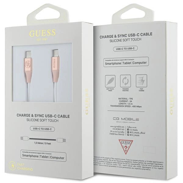Guess Geprägtes Logo USB-C / USB-C-Kabel 1,5 m Schnellladung – Pink