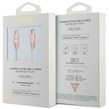 Guess Geprägtes Logo USB-C / USB-C-Kabel 1,5 m Schnellladung – Pink
