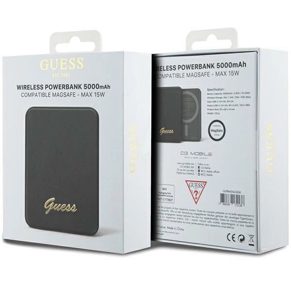 Guess MagSafe Metal Script Logo Induktions-Powerbank 15 W 5000 mAh – Schwarz