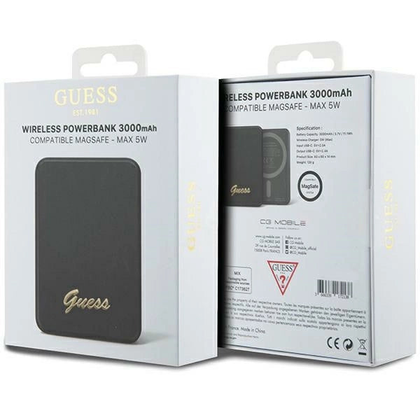 Guess MagSafe Metal Script Logo Induktions-Powerbank 5W 3000mAh - Schwarz