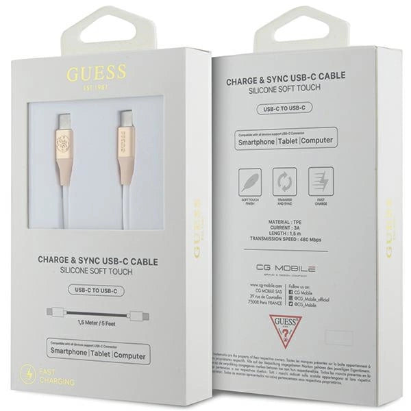 Guess USB-C/USB-C-Kabel mit geprägtem Logo, 1,5 m, Schnellladung – Gold
