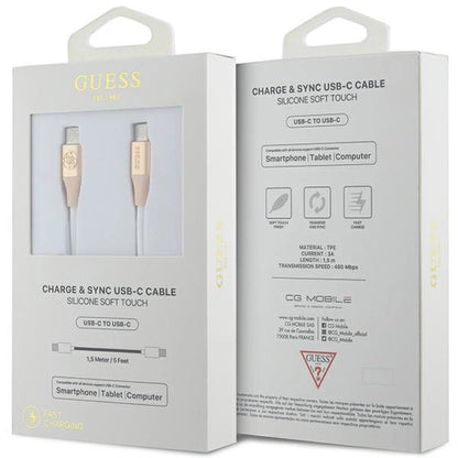Guess USB-C/USB-C-Kabel mit geprägtem Logo, 1,5 m, Schnellladung – Gold