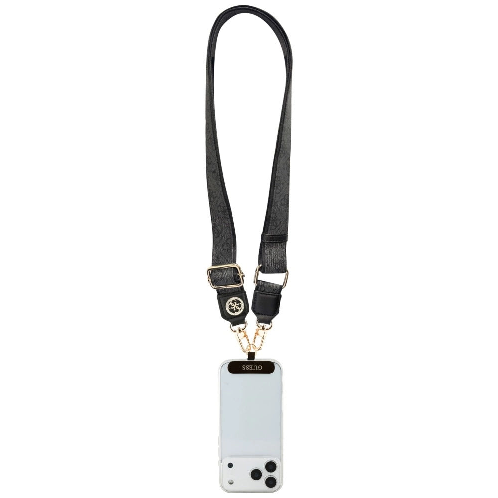 Guess Universal CBDY 4G Tether Patch Strass Metal Logo Phone Lanyard - Schwarz