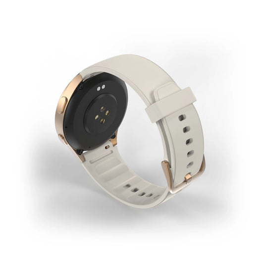 Hama 8900 GPS AMOLED Smartwatch 1,32 Zoll mit beigem Silikonarmband - Gold