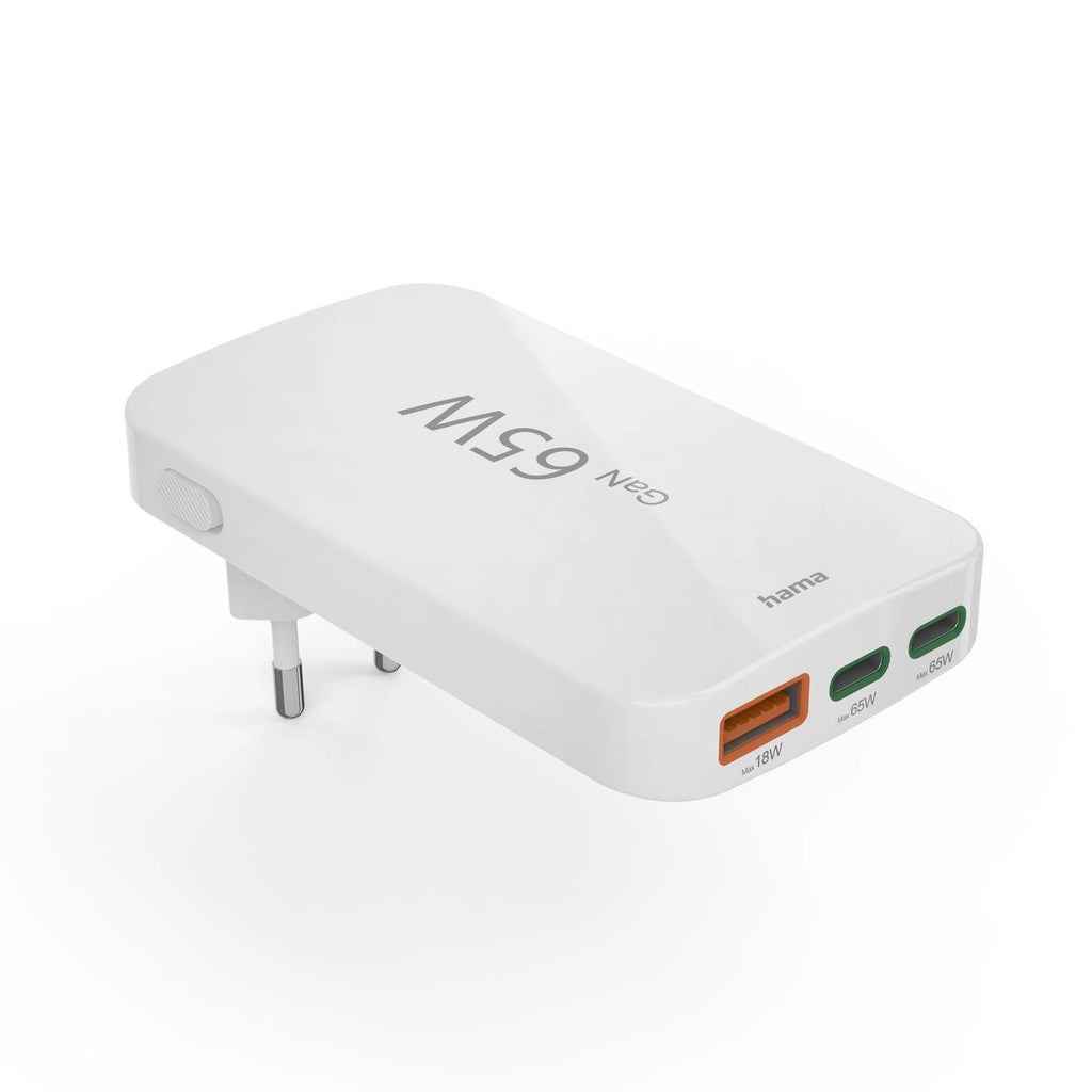 Hama GaN 65W Ladegerät 2x USB-C 1x USB-A faltbar - Weiß