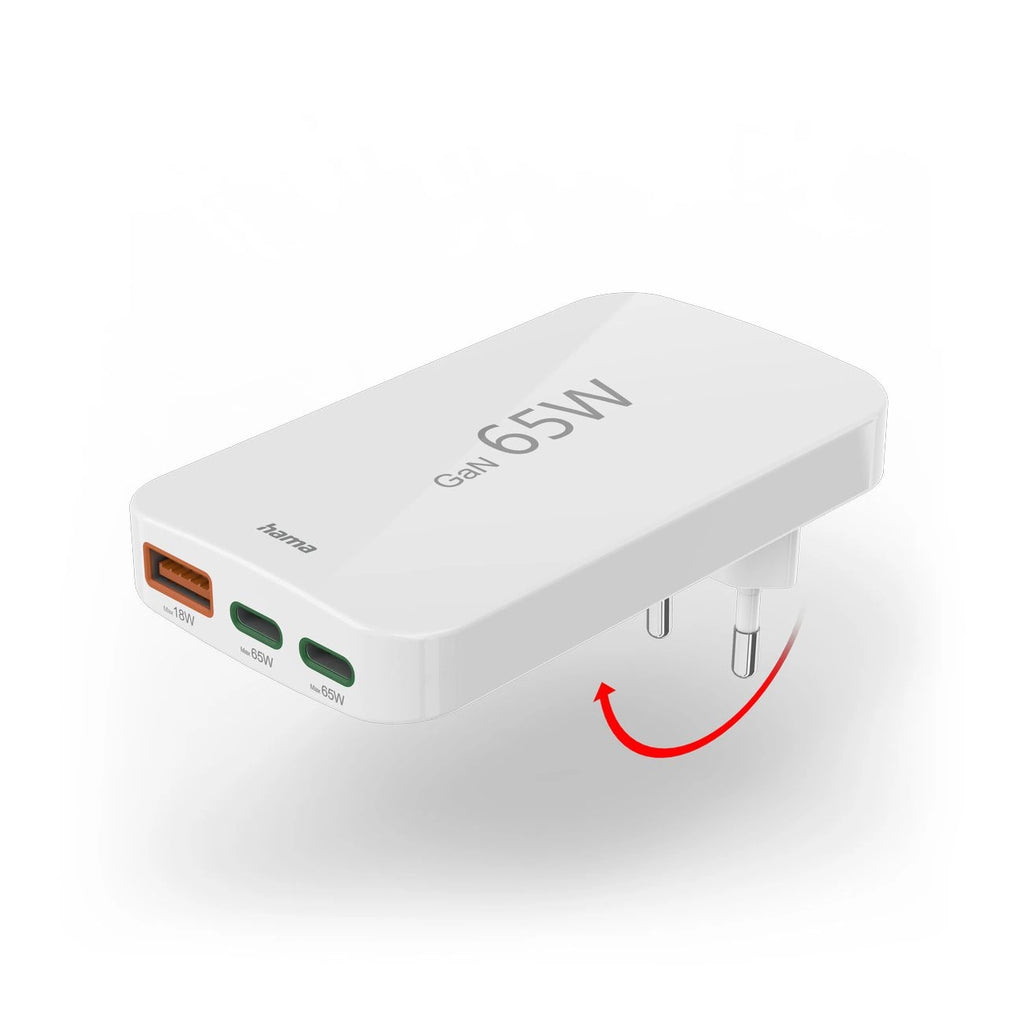 Hama GaN 65W Ladegerät 2x USB-C 1x USB-A faltbar - Weiß