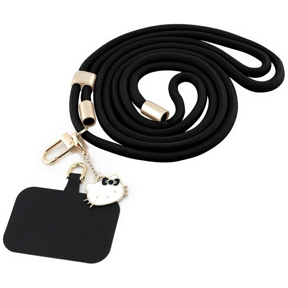 Hello Kitty Patch & Kitty Kopf Charm Universal Handy-Umhängeband - Schwarz