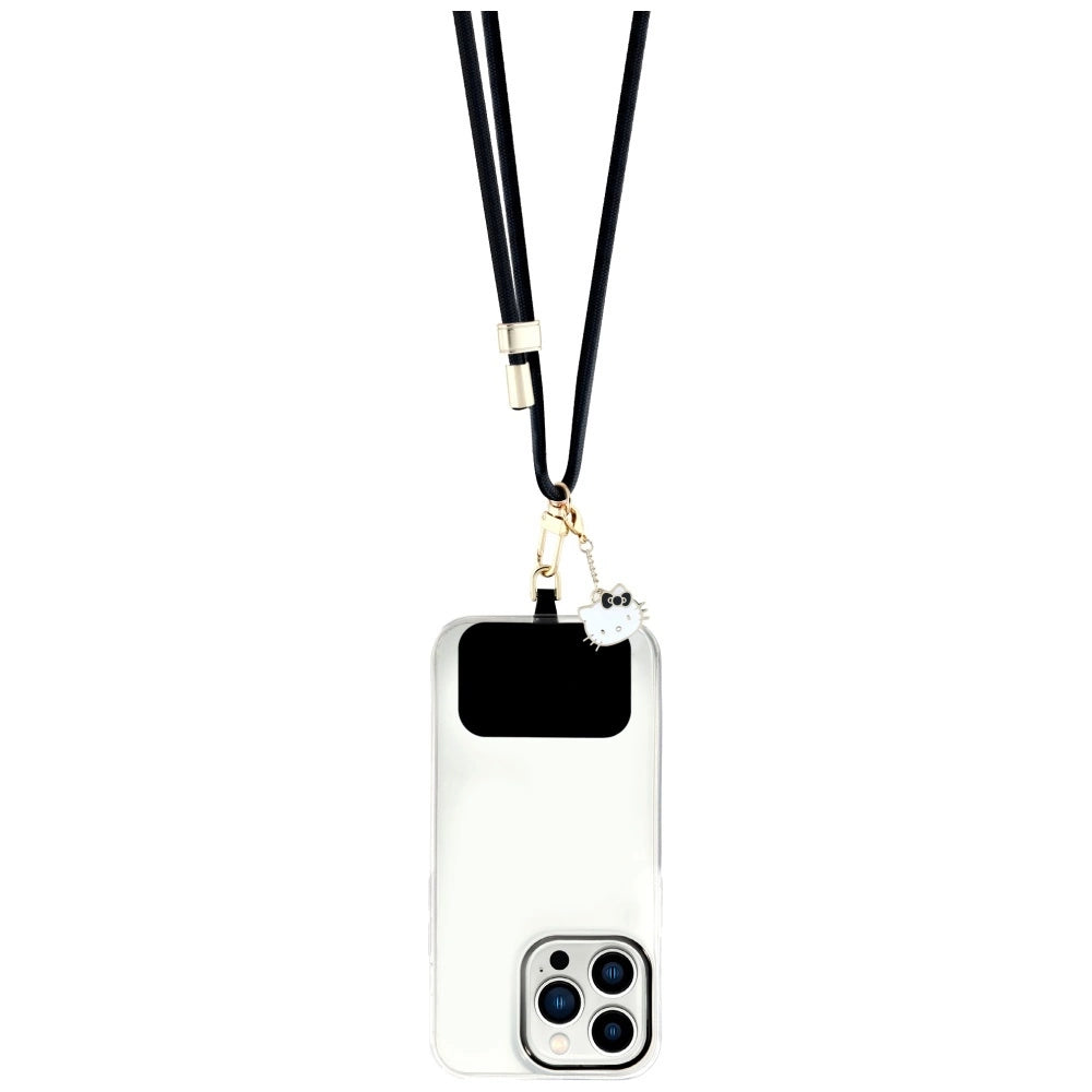 Hello Kitty Patch & Kitty Kopf Charm Universal Handy-Umhängeband - Schwarz