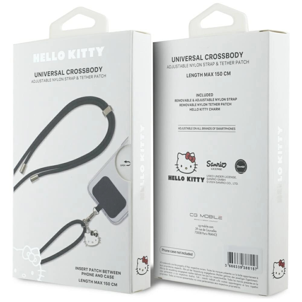 Hello Kitty Patch & Kitty Kopf Charm Universal Handy-Umhängeband - Schwarz