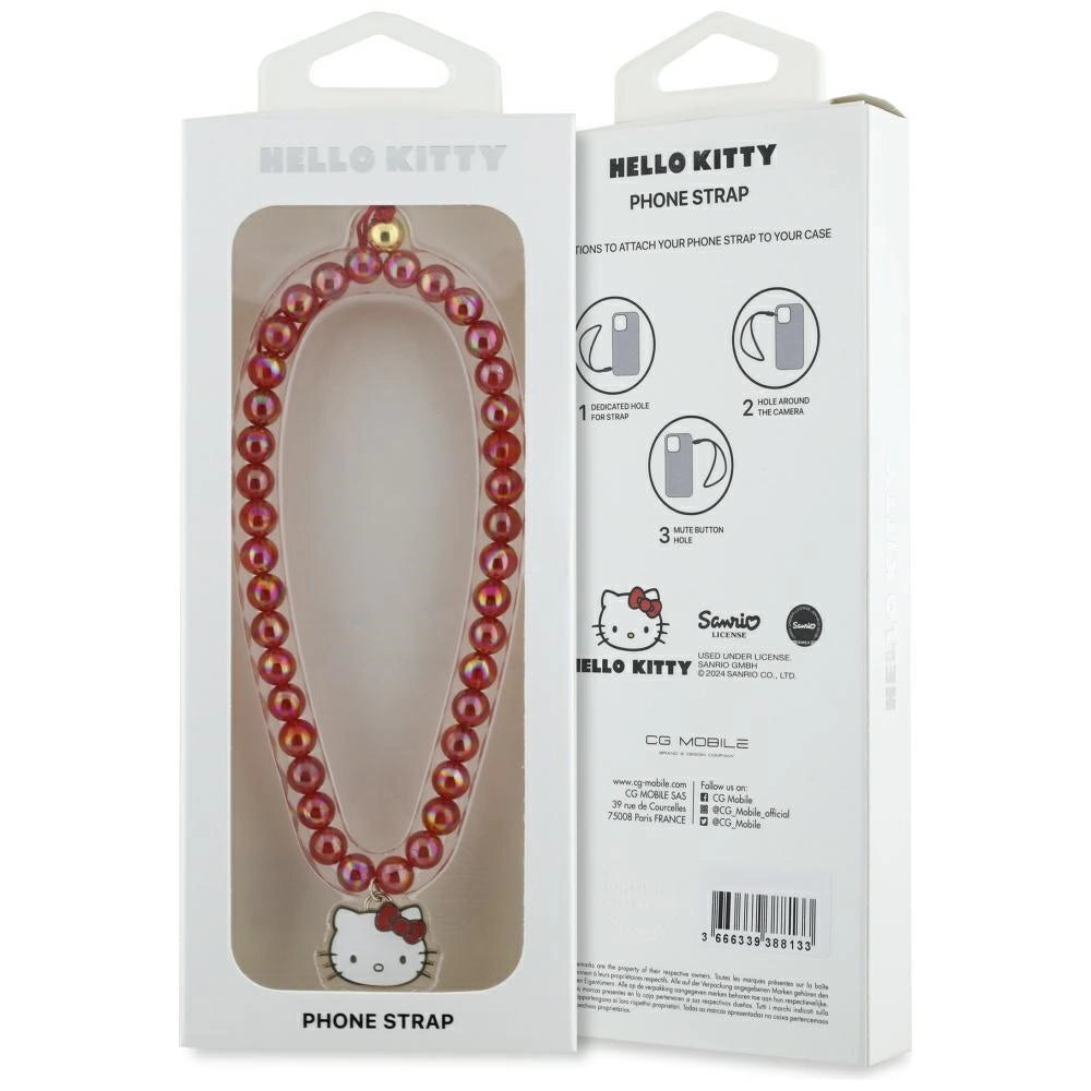 Hello Kitty Perlen Kitty Kopf Handyanhänger - Rot