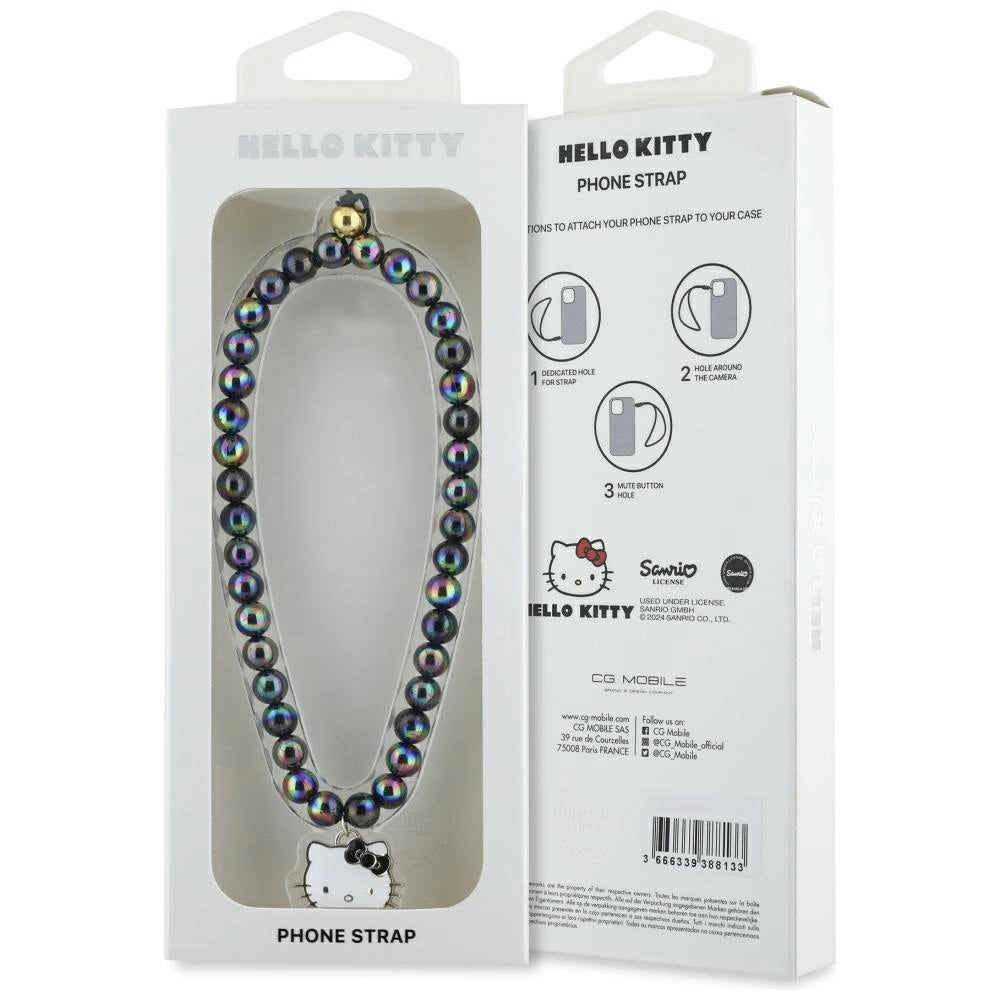 Hello Kitty Perlen Kitty Kopfhörer Handyanhänger - Schwarz