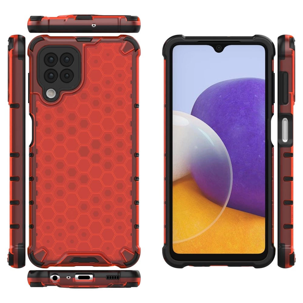 Honeycomb Handyhülle Schutzhülle mit TPU Rahmen für Samsung Galaxy A22 4G rot