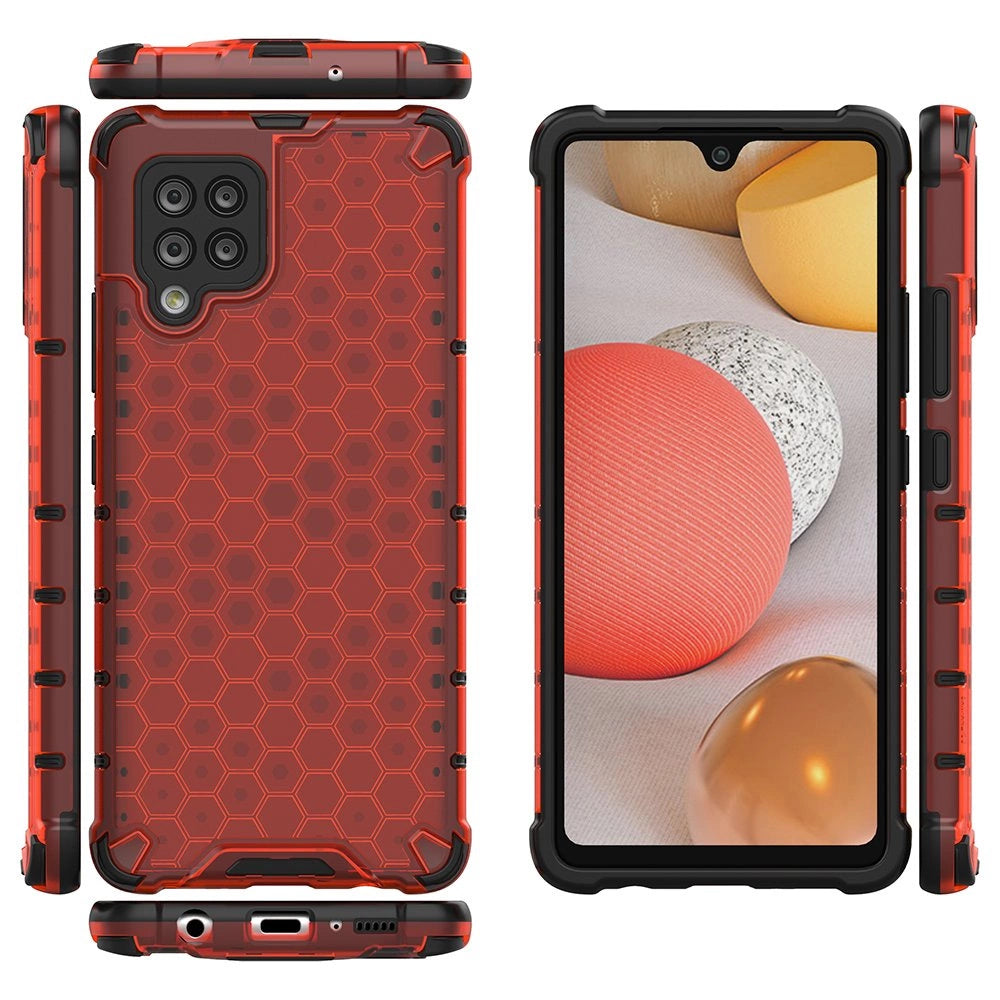 Honeycomb Handyhülle Schutzhülle mit TPU Rahmen für Samsung Galaxy A42 5G rot