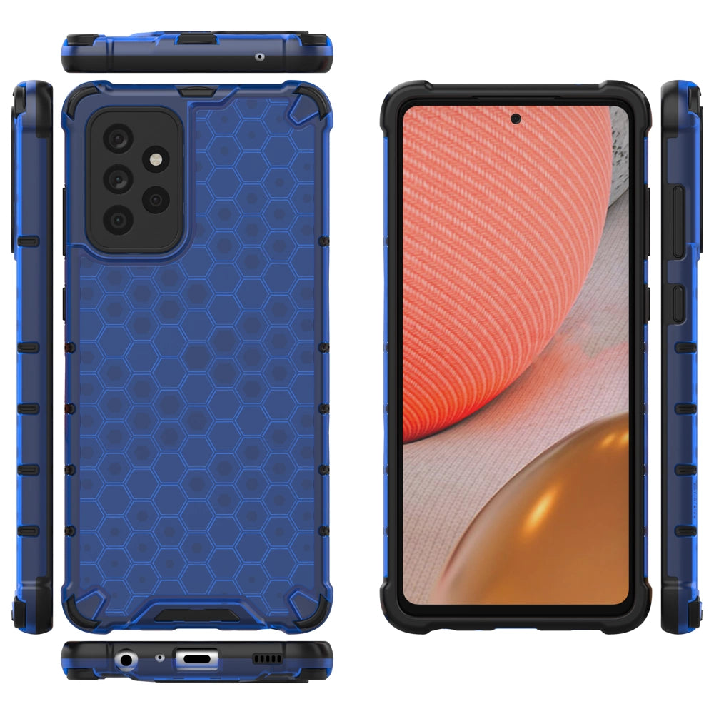 Honeycomb Handyhülle Schutzhülle mit TPU Rahmen für Samsung Galaxy A72 4G blau