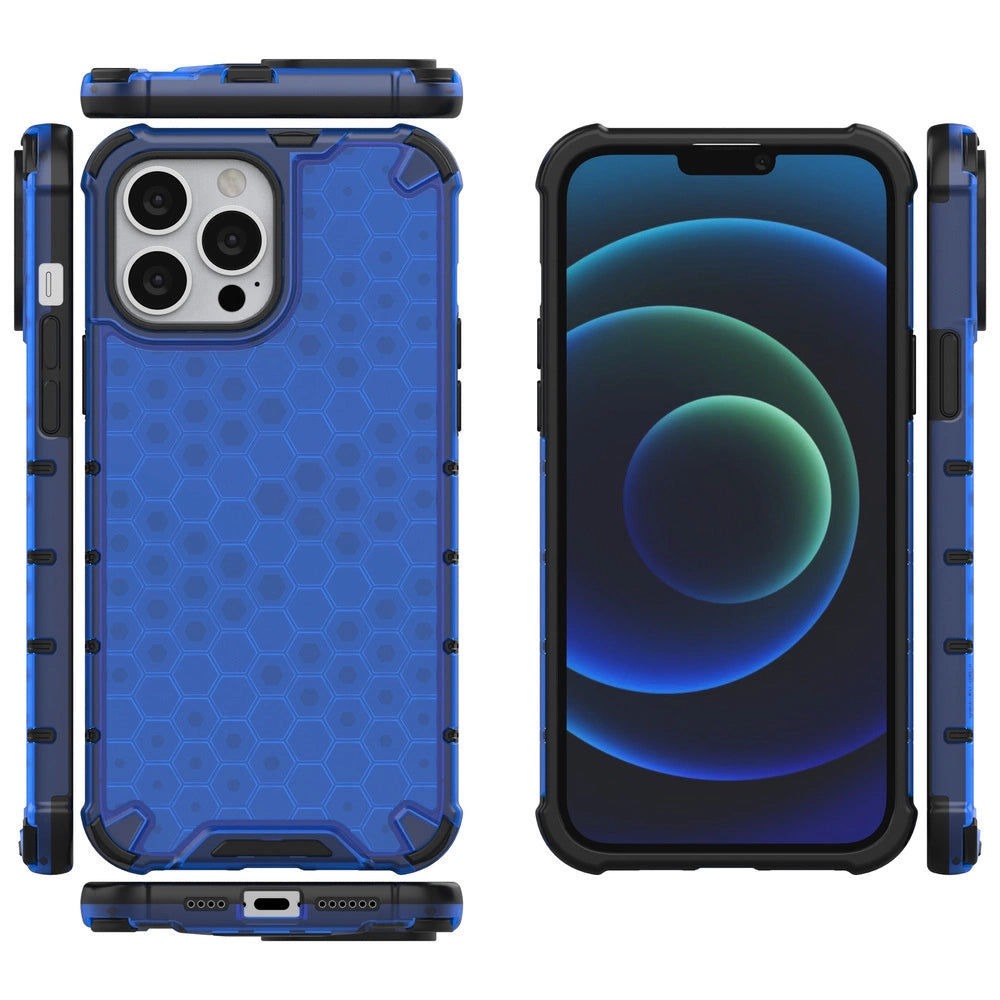 Honeycomb Handyhülle Schutzhülle mit TPU Rahmen für iPhone 13 Pro Max blau