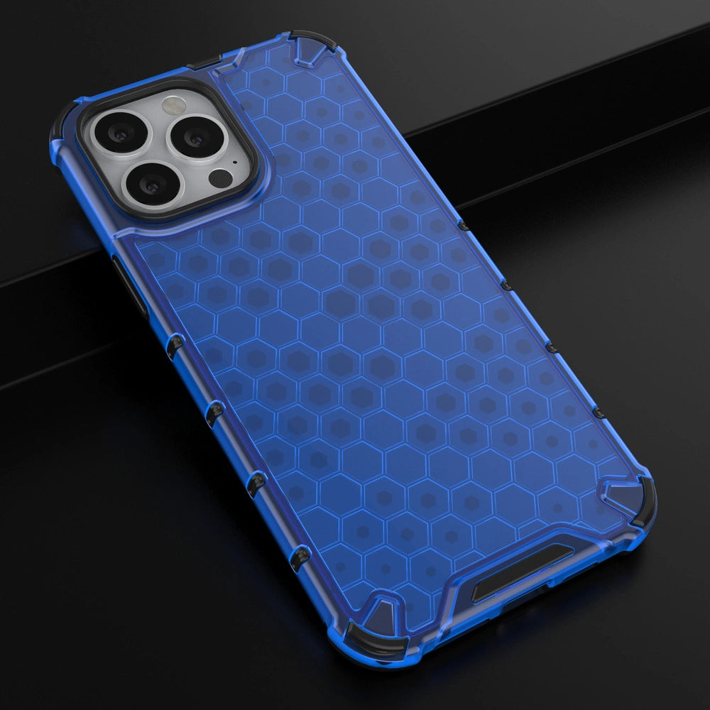 Honeycomb Handyhülle Schutzhülle mit TPU Rahmen für iPhone 13 Pro Max blau