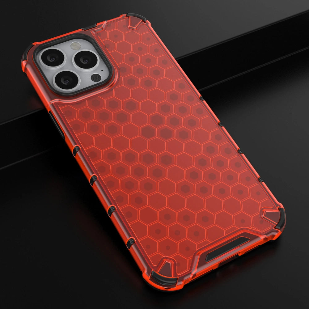 Honeycomb Handyhülle Schutzhülle mit TPU Rahmen für iPhone 13 Pro Max rot