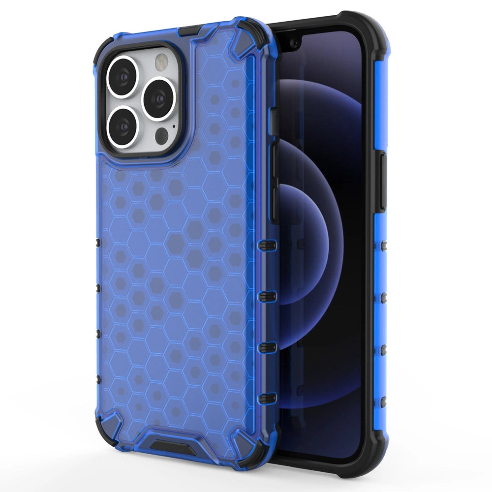 Honeycomb Handyhülle Schutzhülle mit TPU Rahmen für iPhone 13 Pro blau