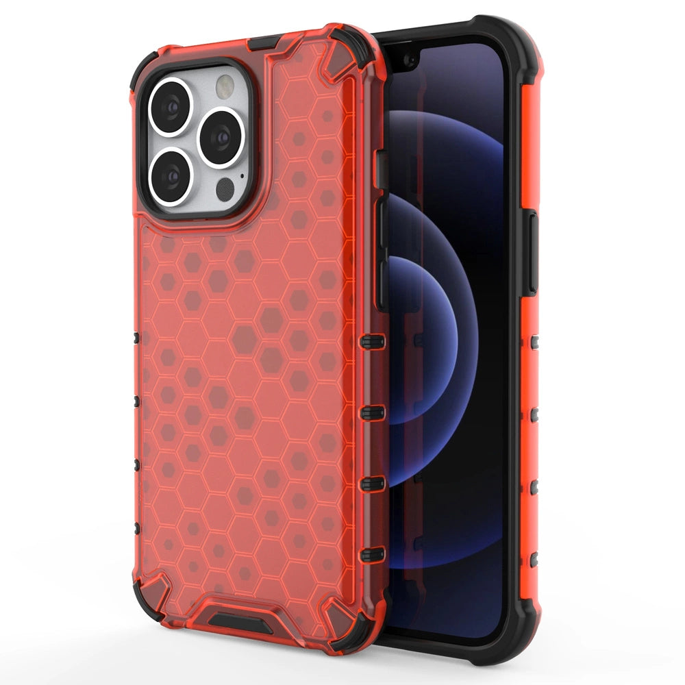 Honeycomb Handyhülle Schutzhülle mit TPU Rahmen für iPhone 13 Pro rot