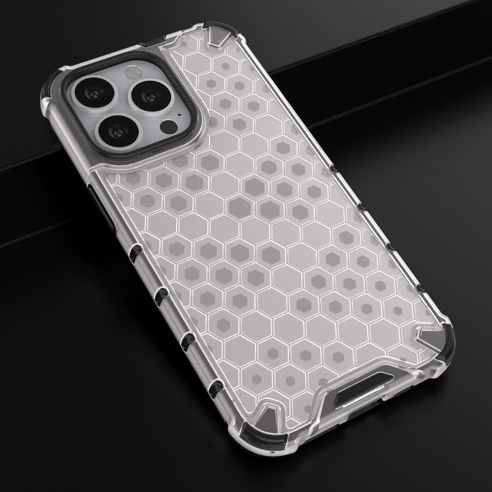 Honeycomb Handyhülle Schutzhülle mit TPU Rahmen für iPhone 13 Pro transparent