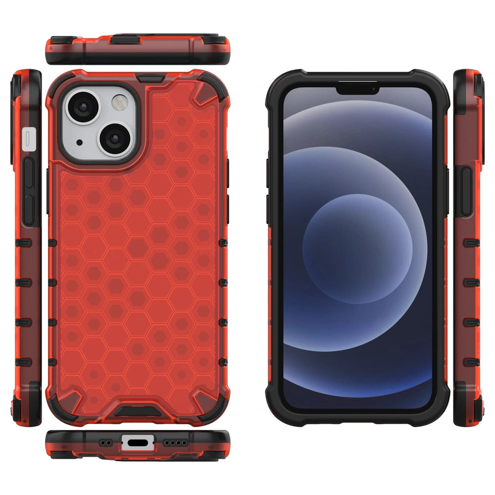 Honeycomb Handyhülle Schutzhülle mit TPU Rahmen für iPhone 13 mini rot