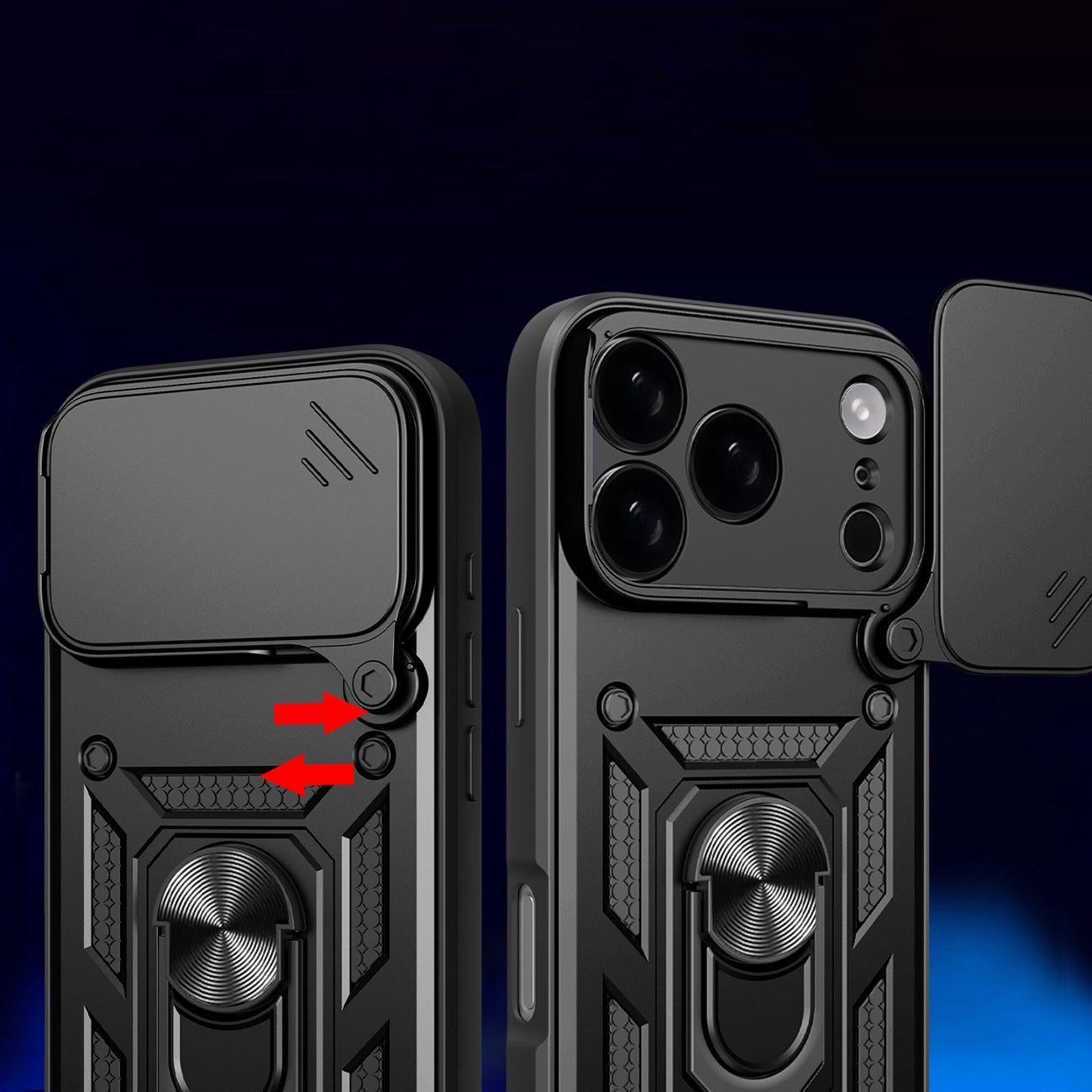 Hybrid Armor Camshield Case für iPhone 17 Pro Max mit Ständer und Kameraabdeckung - Schwarz