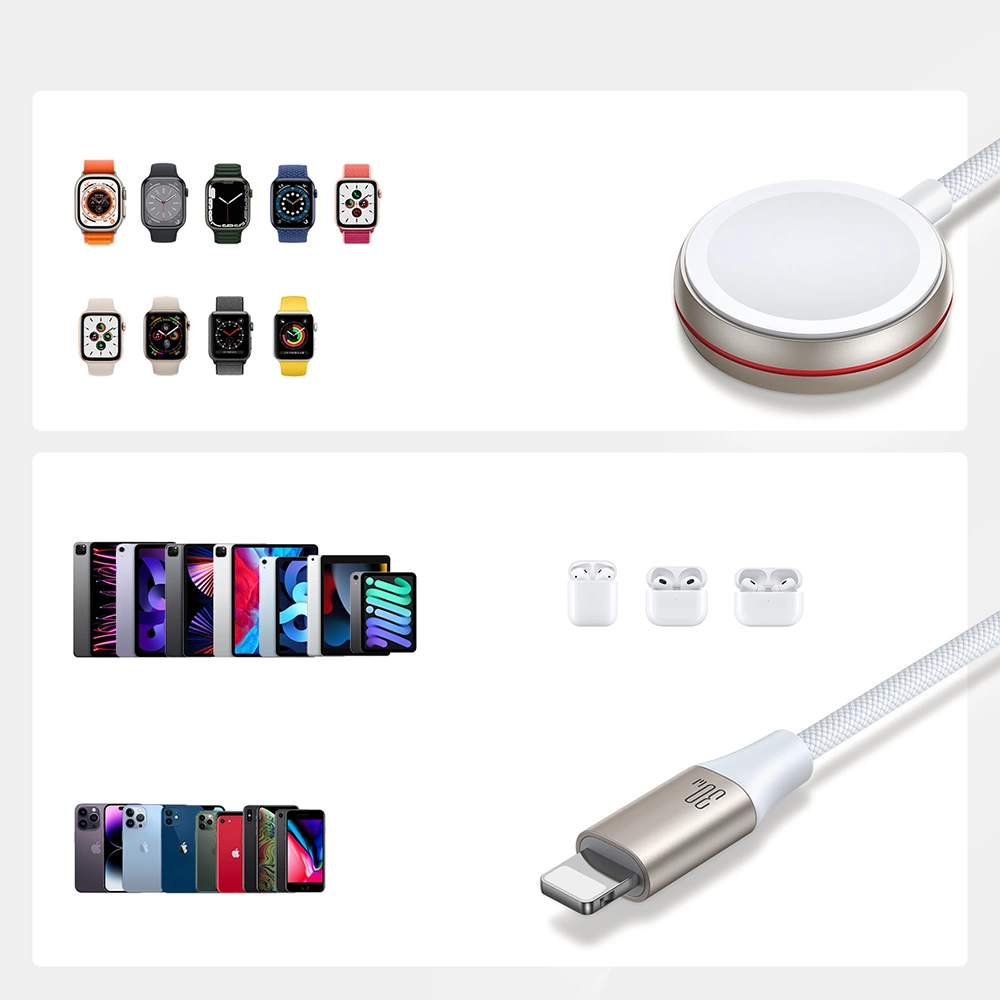 Joyroom 2-in-1- Lightning -Kabel und induktives Ladegerät für Apple Watch 1,5 m weiß (S-IW012)