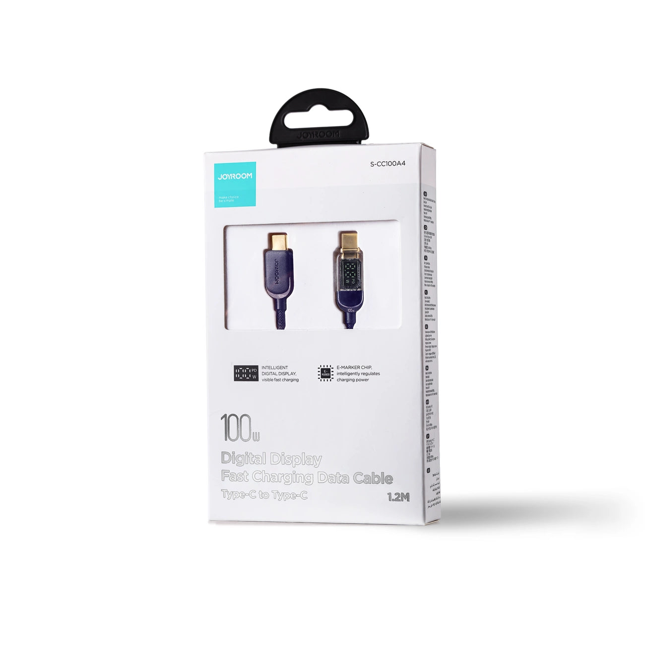 Joyroom A4 USB-C / USB-C 100 W 1,2 m Kabel mit Display – Blau