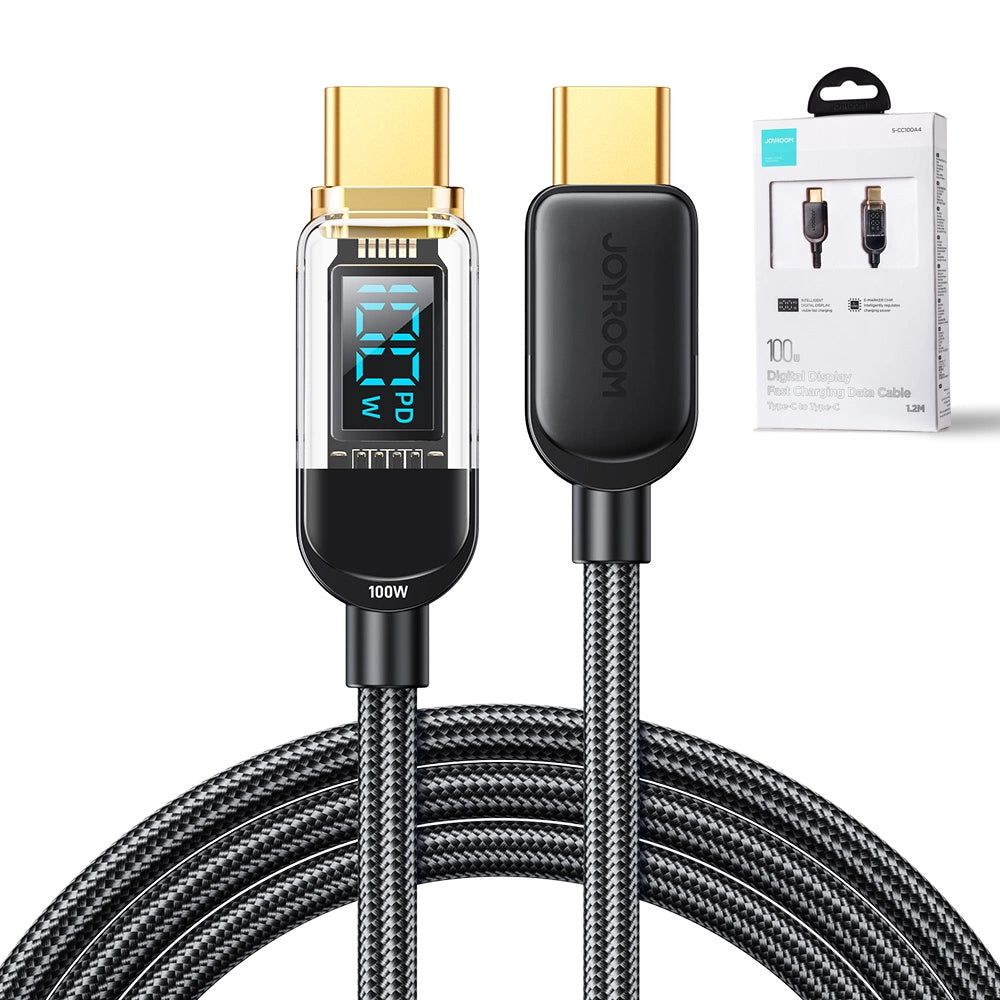 Joyroom A4 USB-C / USB-C 100 W 1,2 m Kabel mit Display – Schwarz