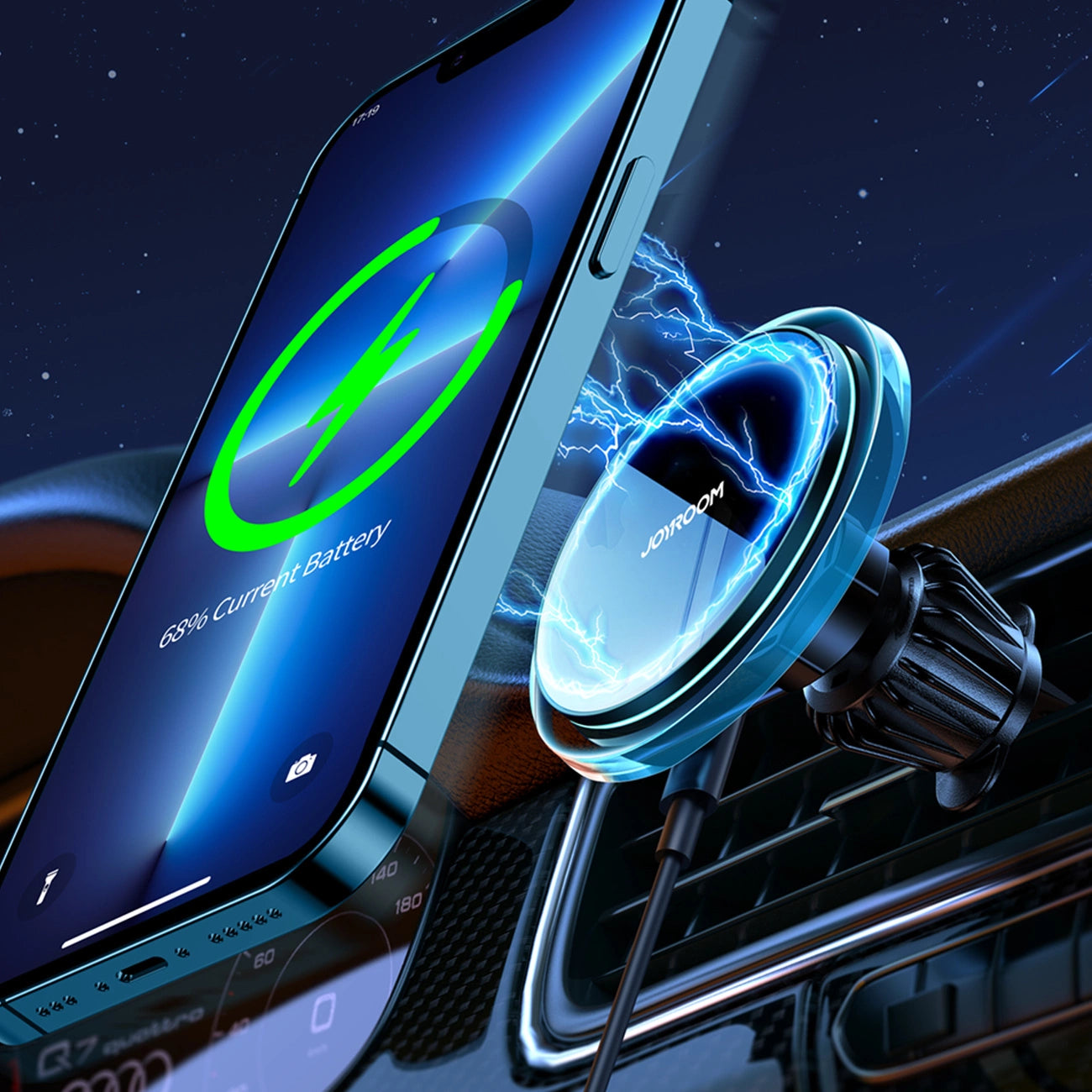 Joyroom Auto-Handyhalterung mit Qi 15W induktivem Ladegerät (MagSafe kompatibel) für Lüftungsschlitze, silber (JR-ZS291)
