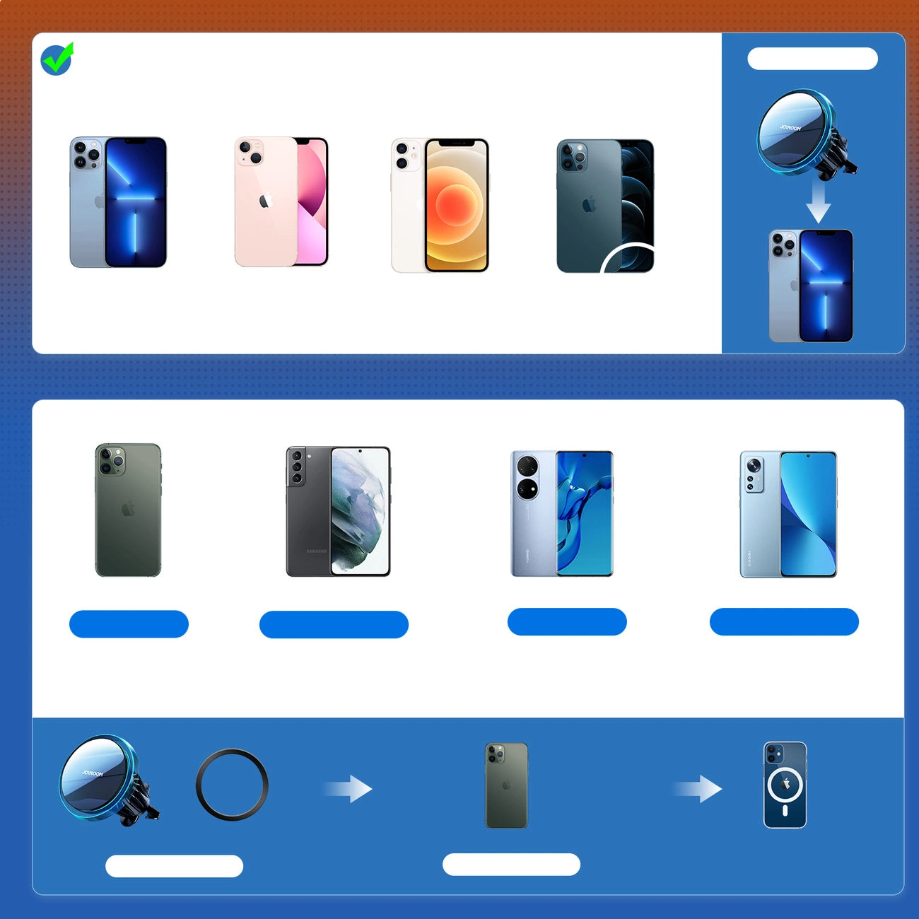 Joyroom Auto-Handyhalterung mit Qi 15W induktivem Ladegerät (MagSafe kompatibel) für Lüftungsschlitze, silber (JR-ZS291)