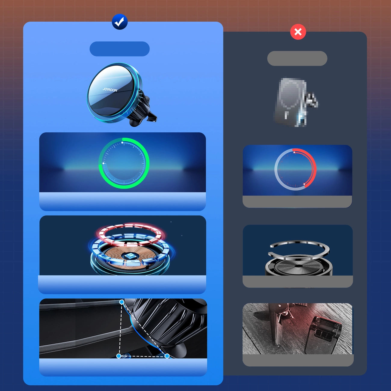 Joyroom Auto-Handyhalterung mit Qi 15W induktivem Ladegerät (MagSafe kompatibel) für Lüftungsschlitze, silber (JR-ZS291)