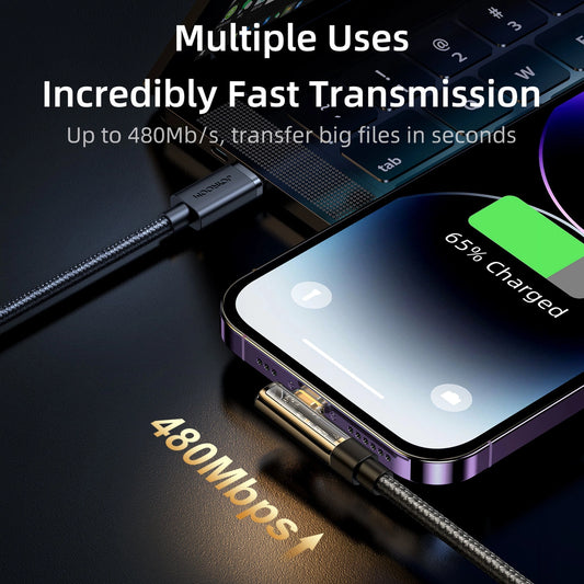 Joyroom Gaming-Kabel S-UL012A6 Lightning (gewinkelt) / USB-A (gerade) 2,4 A 1,2 m – blau