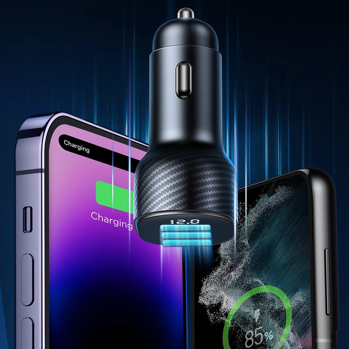 Joyroom JR-CCD03 3,4A Kfz-Ladegerät mit Display und 3x USB-A-Anschlüssen – Schwarz