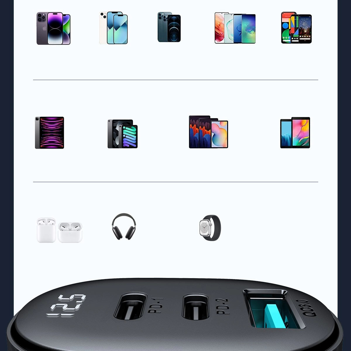 Joyroom JR-CCD04 30W 2x USB-C USB-A Autoladegerät mit Display - Schwarz