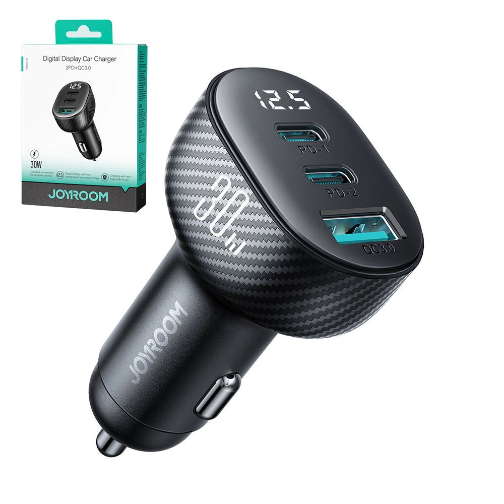 Joyroom JR-CCD04 30W 2x USB-C USB-A Autoladegerät mit Display - Schwarz