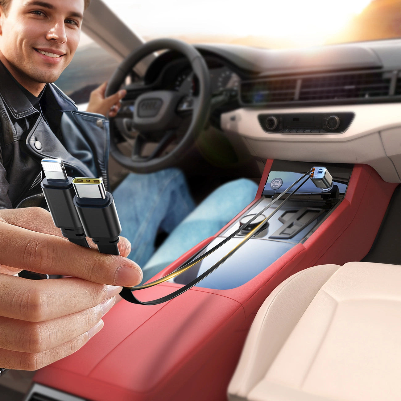 Joyroom JR-CCL05 30W 4-in-1 Autoladegerät mit 2 integrierten, einziehbaren Kabeln – Dunkelgrau