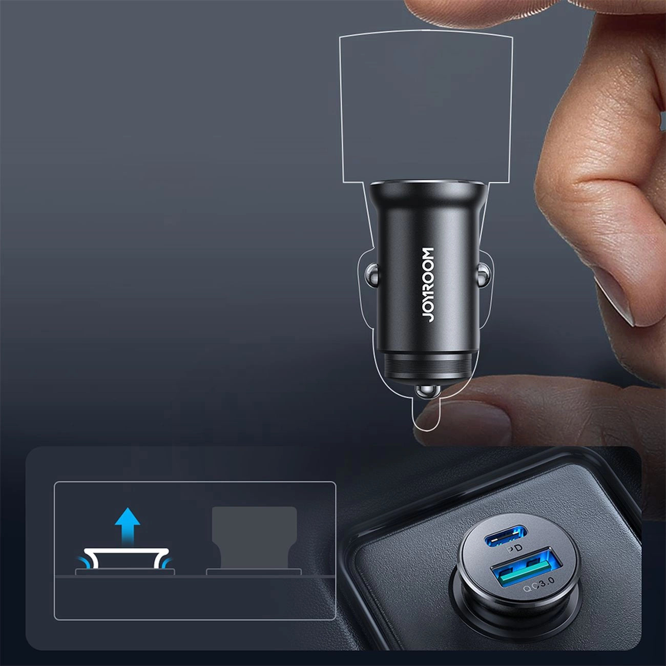 Joyroom JR-CCN05 30W USB-A/USB-C Mini-Autoladegerät – Schwarz