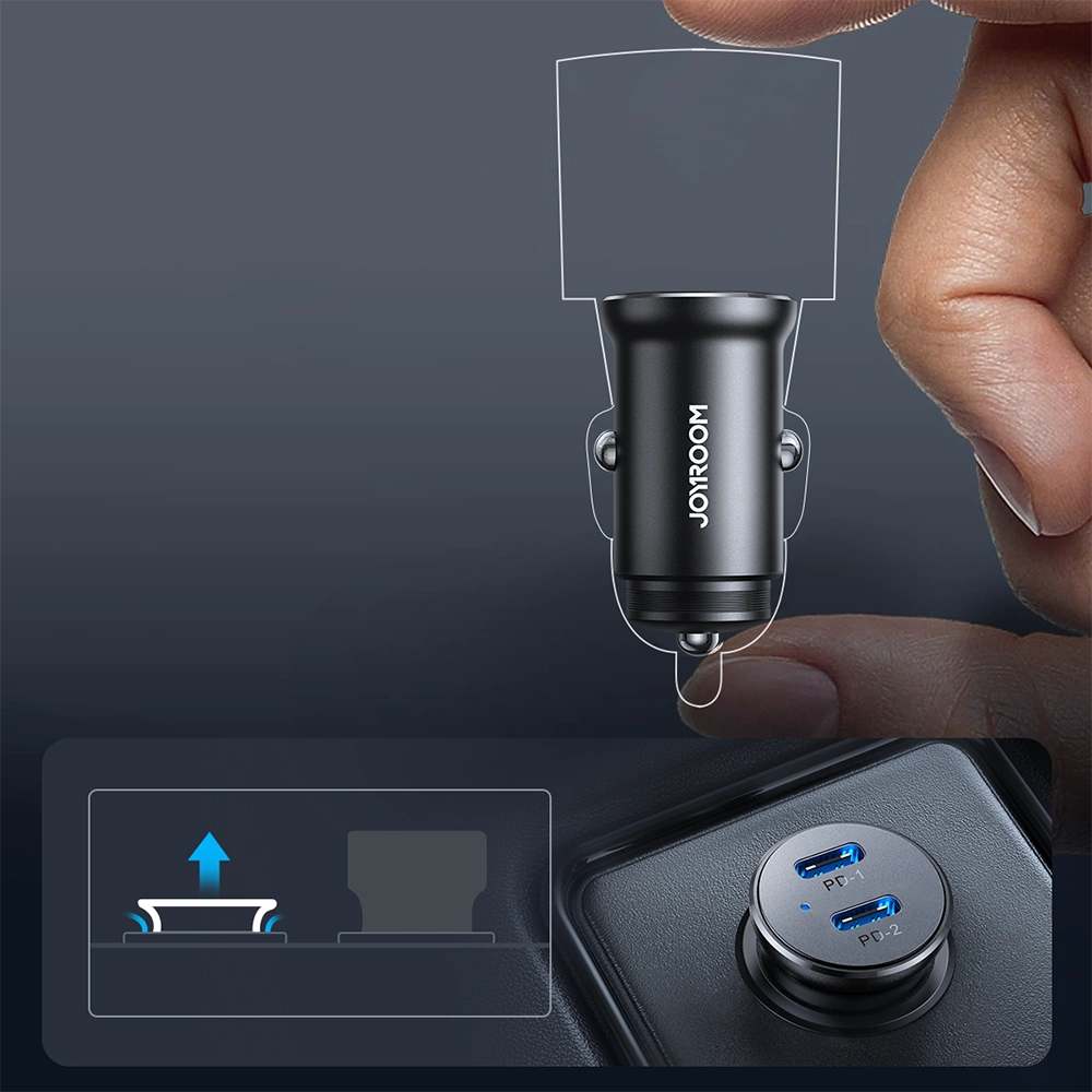 Joyroom JR-CCN06 30W 2x USB-C Mini-Autoladegerät aus Metall – Schwarz