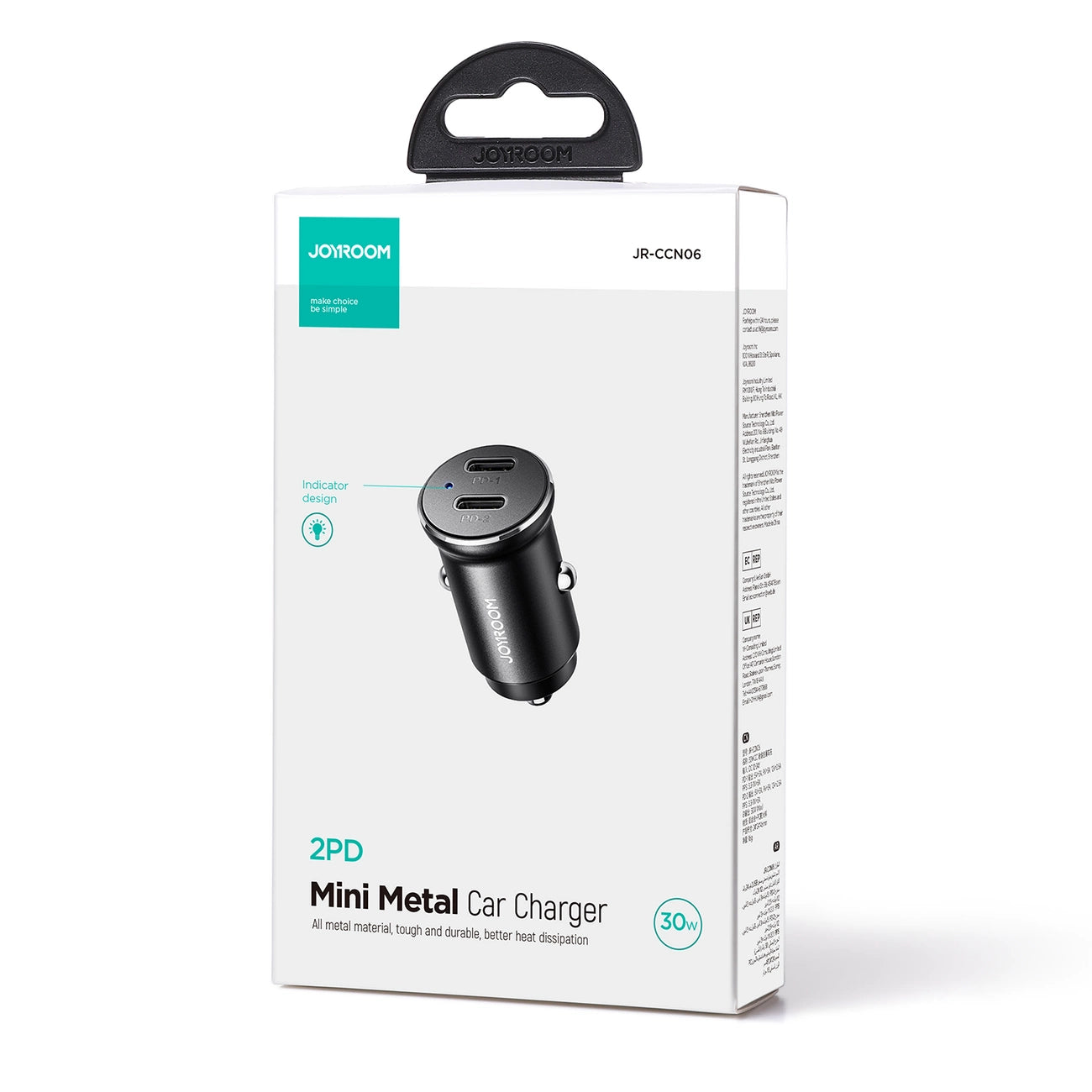 Joyroom JR-CCN06 30W 2x USB-C Mini-Autoladegerät aus Metall – Schwarz
