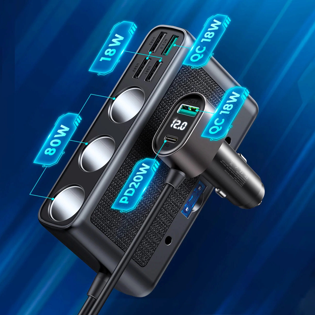 Joyroom JR-CL06 9in1 Autoladegerät 154W 5x USB-A / USB-C / 3x Zigarettenanzünderbuchse PD QC PPS - Schwarz