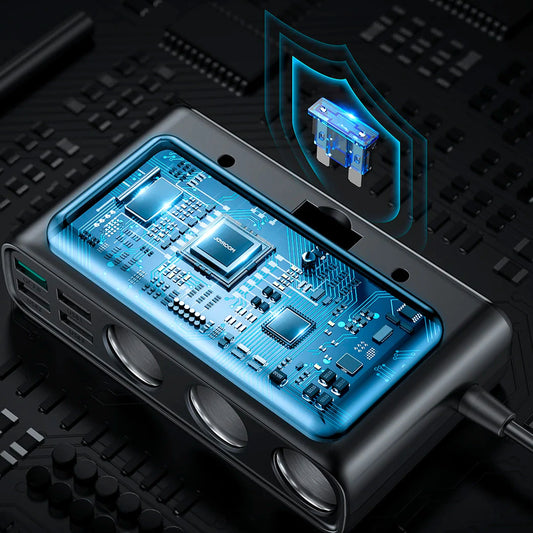 Joyroom JR-CL06 9in1 Autoladegerät 154W 5x USB-A / USB-C / 3x Zigarettenanzünderbuchse PD QC PPS - Schwarz