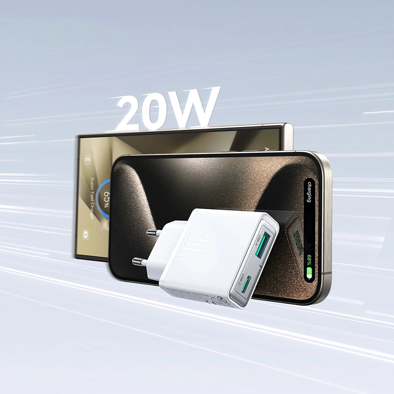 Joyroom JR-TCF14 20W USB-A USB-C Wandladegerät superdünn – Weiß