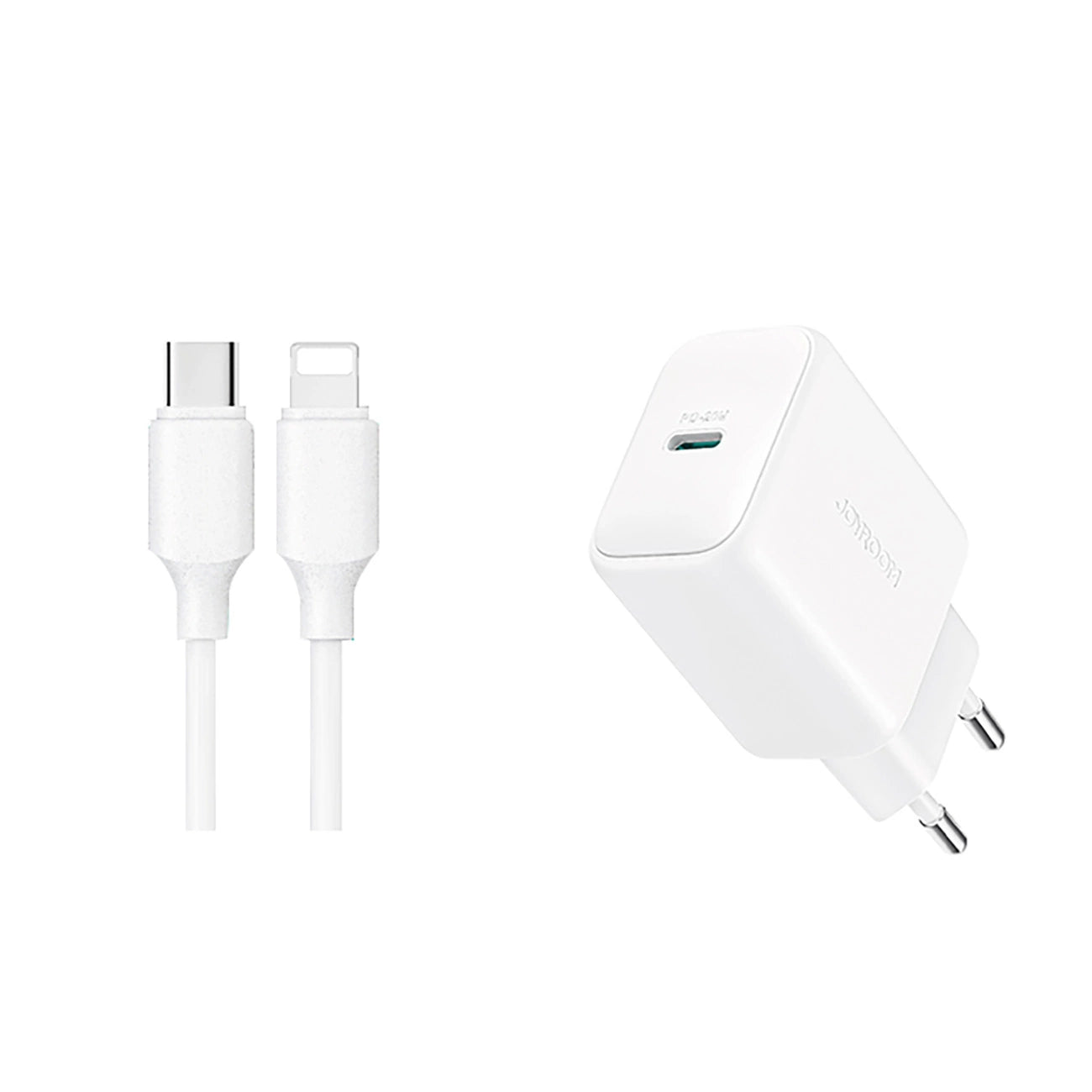 Joyroom JR-TCF20 USB-C PD 20W Netzwerkladegerät - Weiß + USB-C / Lightning -Kabel 1 m