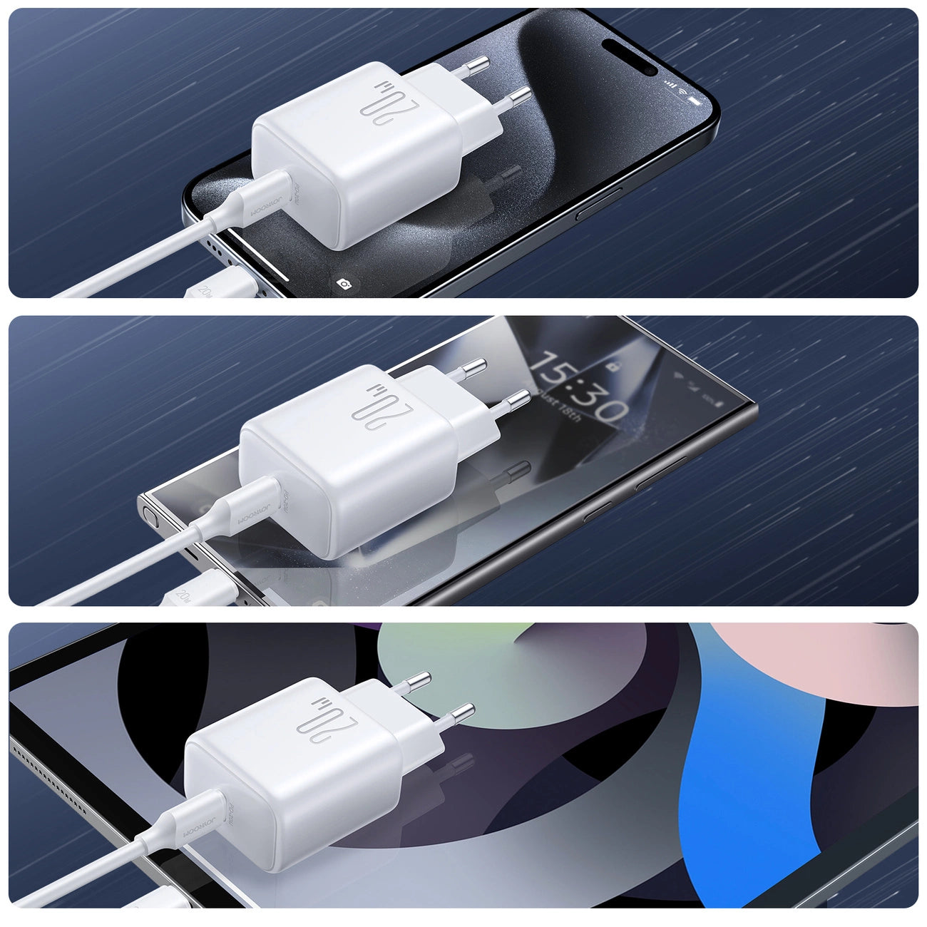 Joyroom JR-TCF20 USB-C PD 20W Netzwerkladegerät - Weiß + USB-C / Lightning -Kabel 1 m