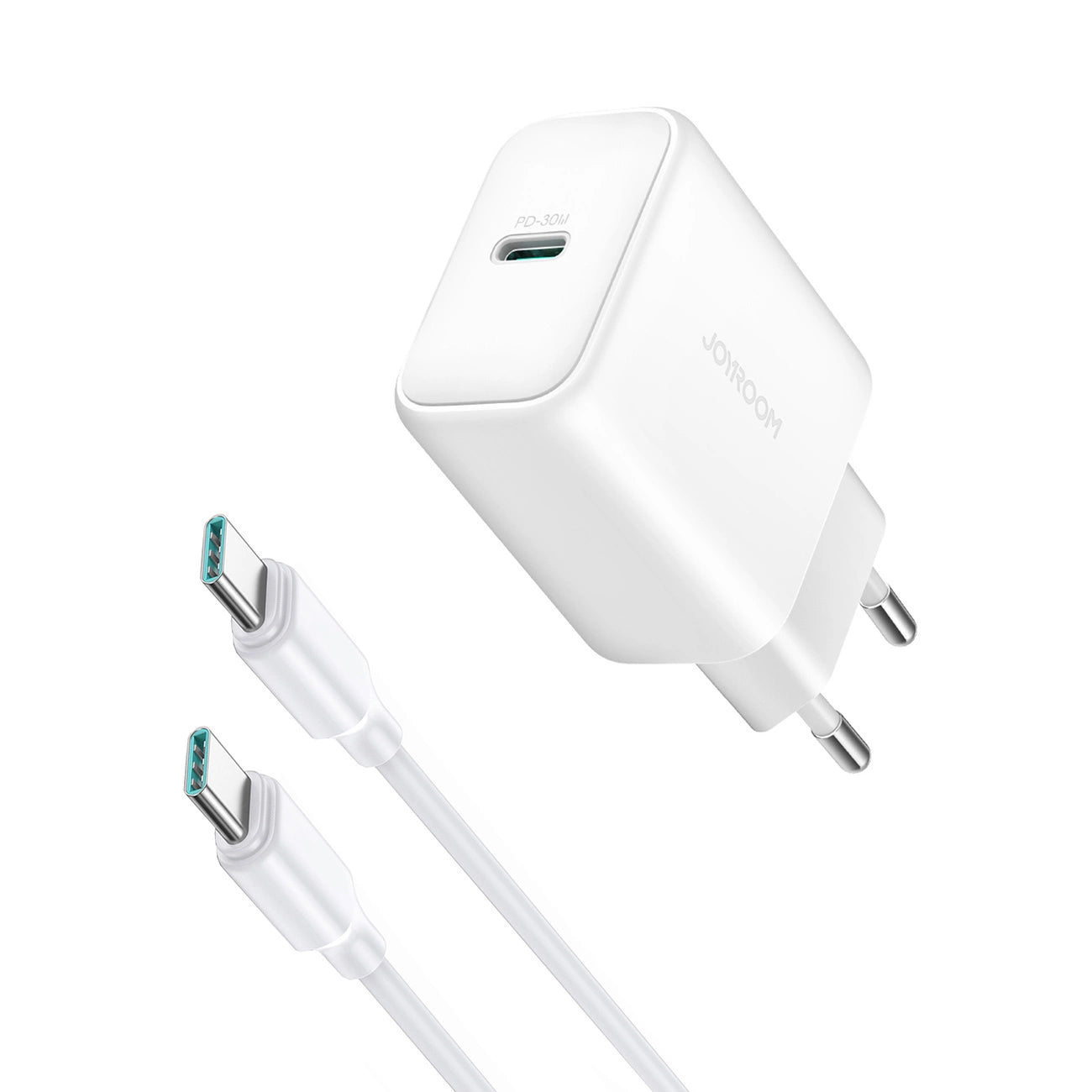 Joyroom JR-TCF24 USB-C PD 30W QC SFC Netzwerkladegerät – Weiß + 1 m USB-C-Kabel